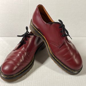 Vintage Dr. Martens 1461 Oxford Cherry Red Shoe Double Stitched Made in England